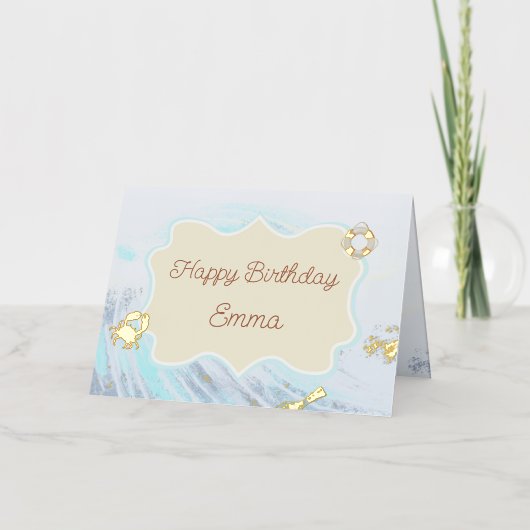 Gepersonaliseerd Happy Birthday Ocean Theme Folie Wenskaart (Voorkant)