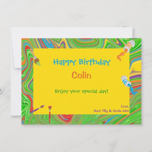 Gepersonaliseerd Happy Birthday Paintborstelontwer Kaart (Voorkant)