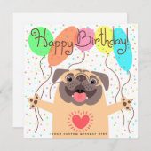 Gepersonaliseerd Happy Birthday Pug Kaart met ball (Voorkant / Achterkant)