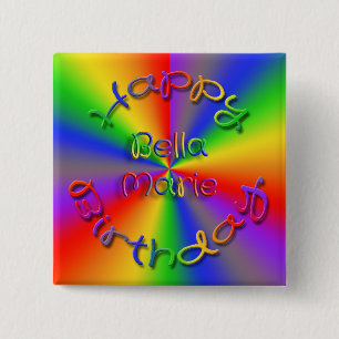 Gepersonaliseerd Happy Birthday Rainbow-Button Vierkante Button 5,1 Cm