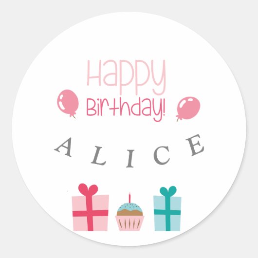 Gepersonaliseerd Happy Birthday Ronde Sticker (Voorkant)