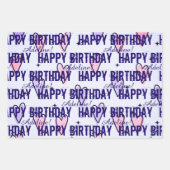 Gepersonaliseerd Happy Birthday roze en Paarse har Inpakpapier Vel (Voorkant 3)