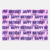 Gepersonaliseerd Happy Birthday roze en Paarse har Inpakpapier Vel (Voorkant 2)