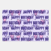 Gepersonaliseerd Happy Birthday roze en Paarse har Inpakpapier Vel (Voorkant)