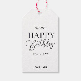 Gepersonaliseerd "Happy Birthday", roze label Cadeaulabel
