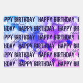 Gepersonaliseerd Happy Birthday roze, Paarse blauw Inpakpapier Vel (Voorkant 3)