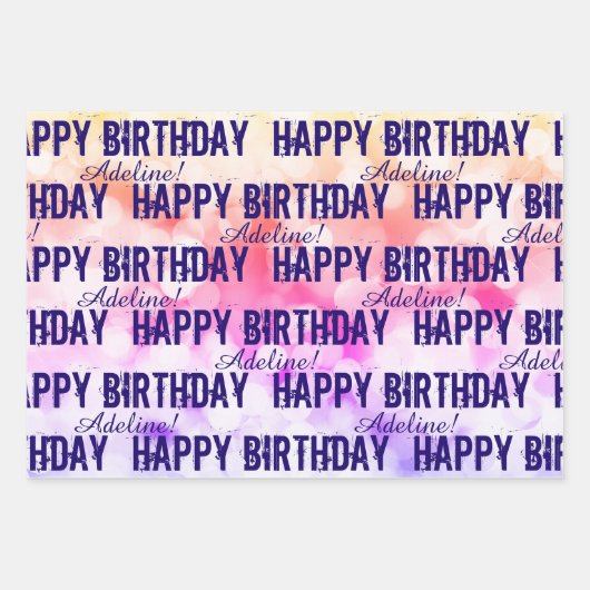Gepersonaliseerd Happy Birthday roze, Paarse blauw Inpakpapier Vel (Voorkant 2)