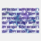 Gepersonaliseerd Happy Birthday roze, Paarse blauw Inpakpapier Vel (Voorkant)