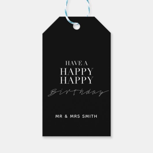 Gepersonaliseerd "Happy Birthday" Zwart Cadeaulabel (Voorkant)
