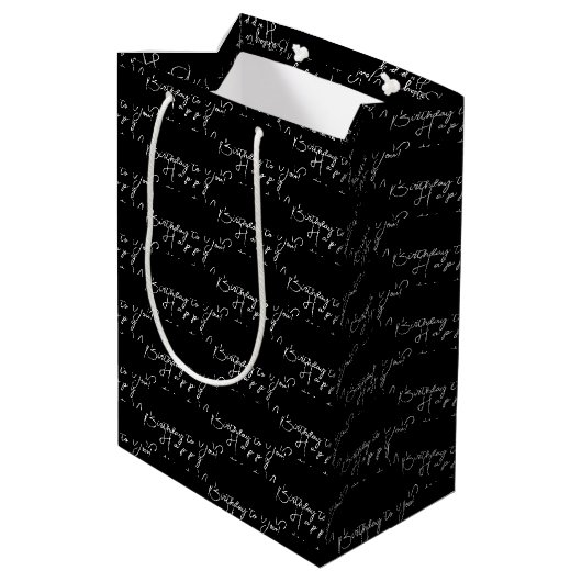 Gepersonaliseerd Happy Birthday zwart-wit Medium Cadeauzakje (Achterkant Gekanteld)