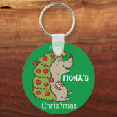 Gepersonaliseerd Happy & Cute Egel-kerstthema Sleutelhanger (Voorkant)