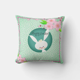 Gepersonaliseerd HAPPY EASTER Rustic Bunny Blauwgr Kussen