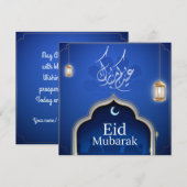 Gepersonaliseerd Happy Eid Mubarak Blue islamic la Feestdagenkaart (Voorkant / Achterkant)
