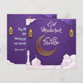 Gepersonaliseerd Happy Eid Mubarak Paars Golden Feestdagenkaart (Voorkant / Achterkant)