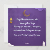Gepersonaliseerd Happy Eid Mubarak Paars Golden Feestdagenkaart (Achterkant)