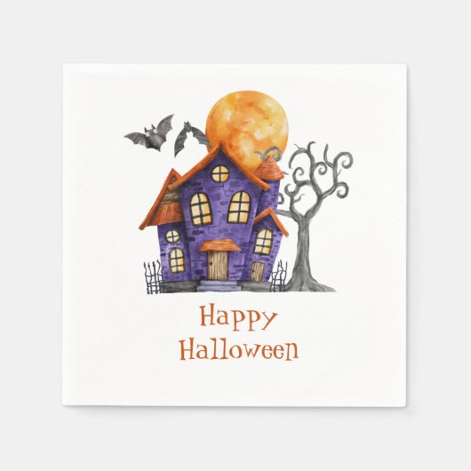 Gepersonaliseerd Happy Halloween Haunted House Servet (Voorkant)