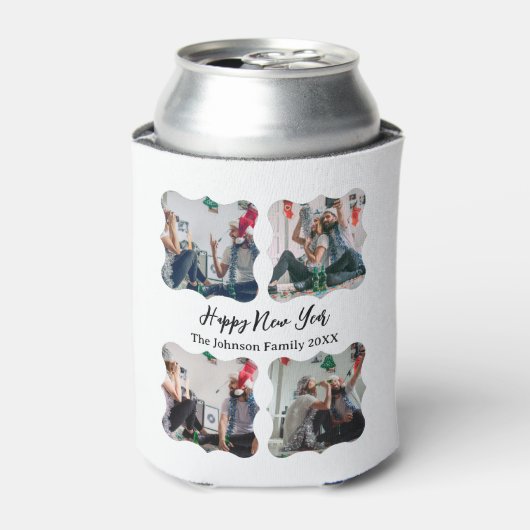 Gepersonaliseerd Happy Nieuwjaar script 4 collage  Blikjeskoeler (Blikje Voorkant)
