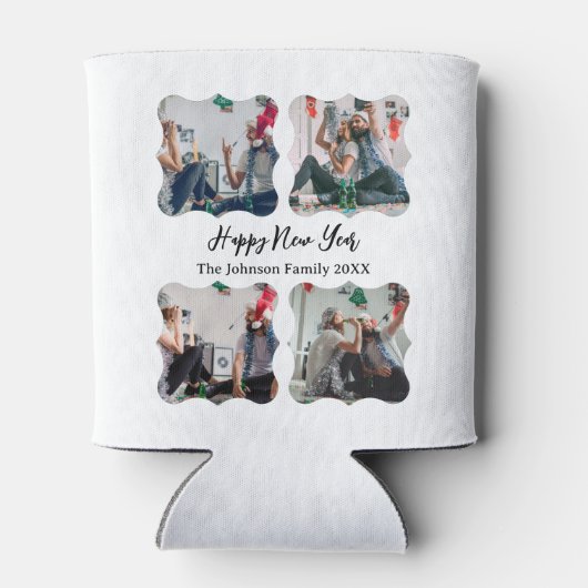 Gepersonaliseerd Happy Nieuwjaar script 4 collage  Blikjeskoeler (Achterkant)