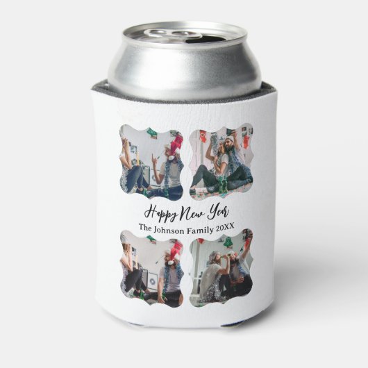 Gepersonaliseerd Happy Nieuwjaar script 4 collage  Blikjeskoeler (Blikje Achterkant)