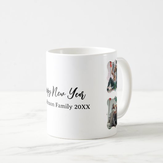 Gepersonaliseerd Happy Nieuwjaar script 4 collage Koffiemok (Voorkant rechts)
