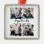Gepersonaliseerd Happy Nieuwjaar script 4 collage Metalen Ornament (Voorkant)