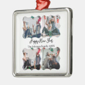 Gepersonaliseerd Happy Nieuwjaar script 4 collage Metalen Ornament (Links)