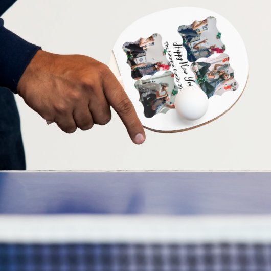 Gepersonaliseerd Happy Nieuwjaar script 4 collage Tafeltennisbatje (Insitu)