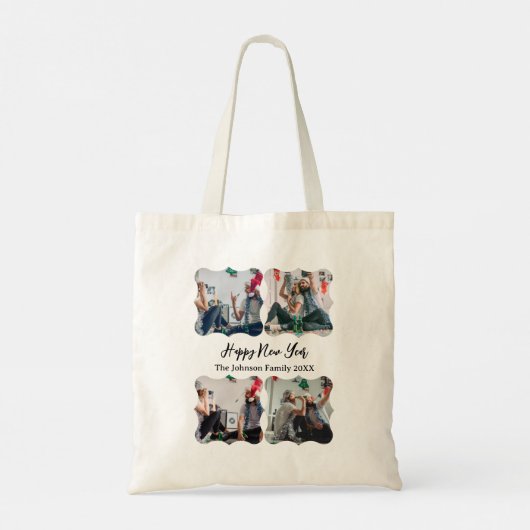 Gepersonaliseerd Happy Nieuwjaar script 4 collage  Tote Bag (Achterkant)