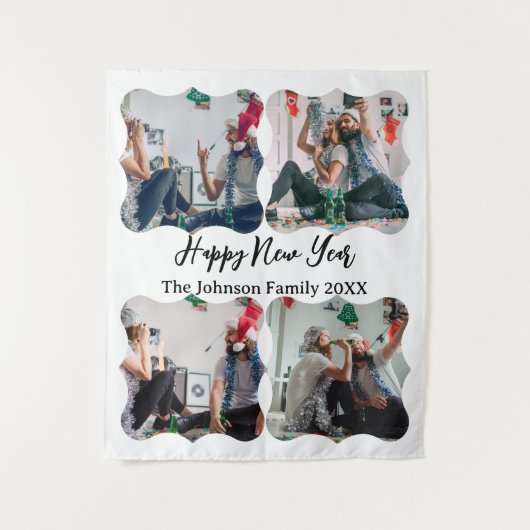 Gepersonaliseerd Happy Nieuwjaar script 4 collage  Wandkleed (Voorkant)