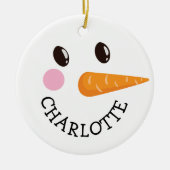 Gepersonaliseerd Happy Snowman Face Monogram Kerst Keramisch Ornament (Voorkant)