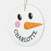 Gepersonaliseerd Happy Snowman Face Monogram Kerst Keramisch Ornament (Links)
