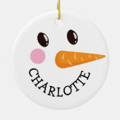 Gepersonaliseerd Happy Snowman Face Monogram Kerst Keramisch Ornament (Achterkant)
