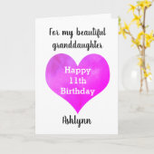 Gepersonaliseerd hart 11e verjaardag kleindochter kaart (Gele Bloem)