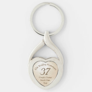 Gepersonaliseerd hart 37 jaar Jubileum cadeau Sleutelhanger