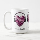 Gepersonaliseerd hart en hoofdtelefoon koffiemok (Links)
