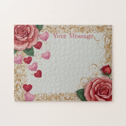 Gepersonaliseerd hart en Roos Legpuzzel (Horizontaal)