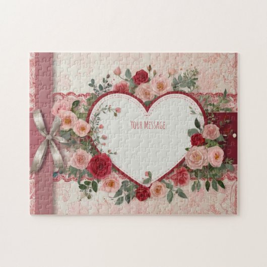 Gepersonaliseerd hart en Roos Legpuzzel (Horizontaal)