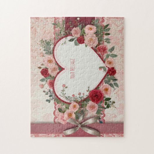 Gepersonaliseerd hart en Roos Legpuzzel (Verticaal)