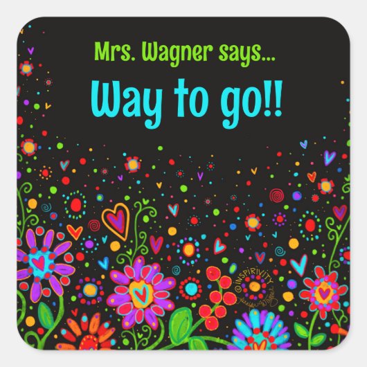 Gepersonaliseerd hart Floral Motivatie Teacher Vierkante Sticker (Voorkant)