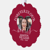 Gepersonaliseerd Hart Foto Memorial Script Ornament Kaart (Links)