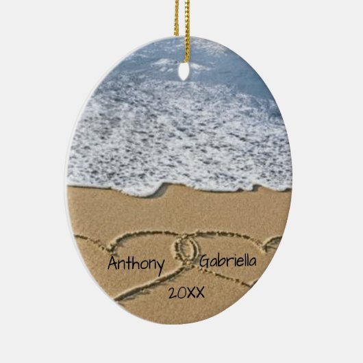 Gepersonaliseerd hart in zand keramisch ornament (Rechts)