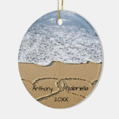 Gepersonaliseerd hart in zand keramisch ornament (Links)