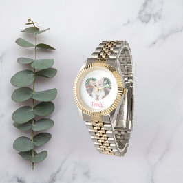 Gepersonaliseerd Hart met Paw Prints & Foto Horloge