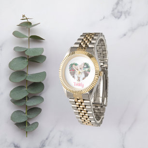 Gepersonaliseerd Hart met Paw Prints & Foto Horloge