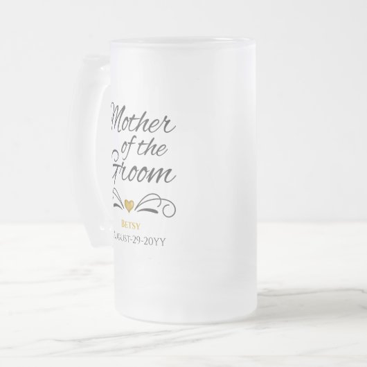 Gepersonaliseerd hart van de goudmoeder van de bru matglas bierpul (Voorkant links)
