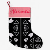 Gepersonaliseerd Hart Zwart Roze Kleine Kerstsok (Voorkant)