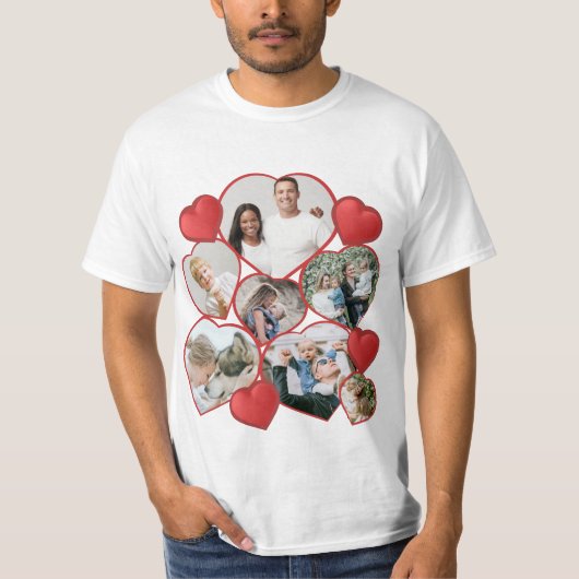Gepersonaliseerd hartvormig fotocollage T-Shirt (Voorkant)