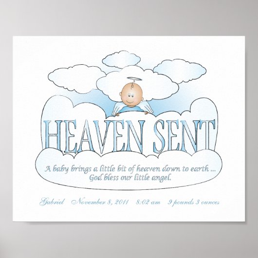 Gepersonaliseerd Heaven Sent Angel Boys Room Art Poster (Voorkant)