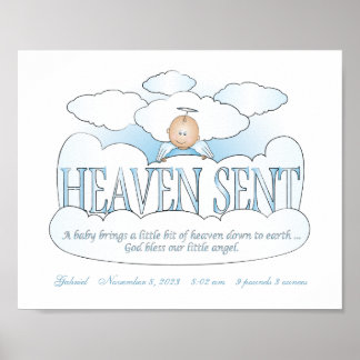 Gepersonaliseerd Heaven Sent Angel Boys Room Art Poster