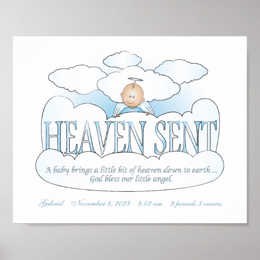 Gepersonaliseerd Heaven Sent Angel Boys Room Art Poster (Voorkant)